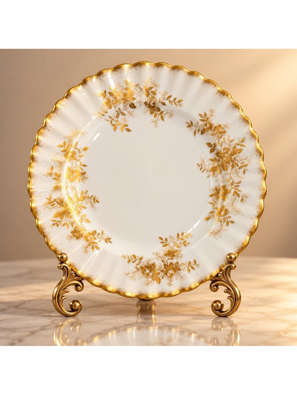 Royal Albert 1970s Salad Plate Antoinette Replacement Gold Floral Bone China, 8"